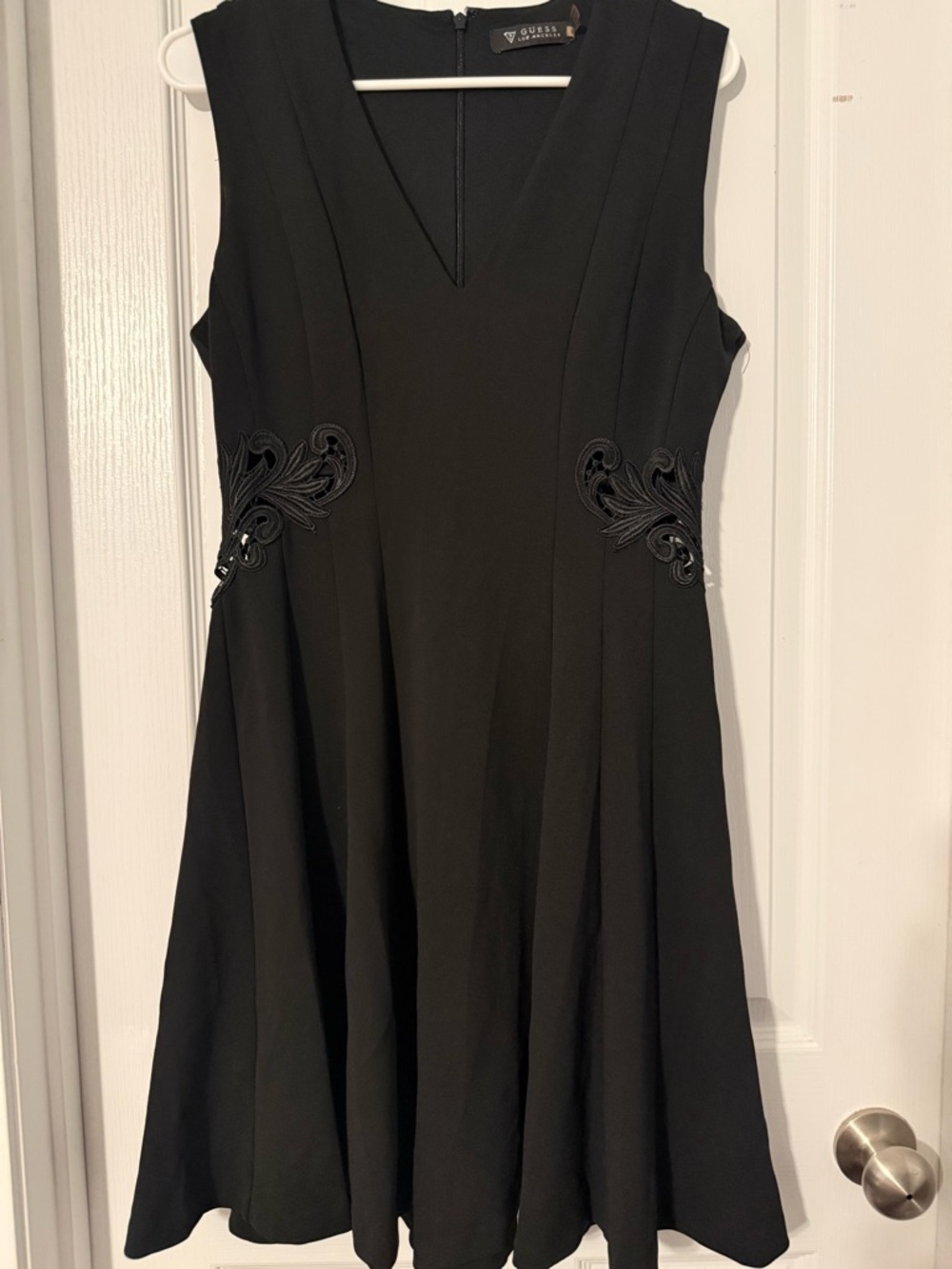 Guess Black Sleeveless Midi Dress with Embroidered Waist